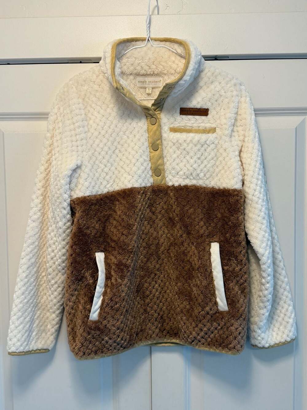 Simply Southern Simply Soft Sherpa Pullover Size XS Cream Brown